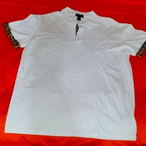 Forever 21 Men's White & Leopard Polo Shirt Size L Pre-owned